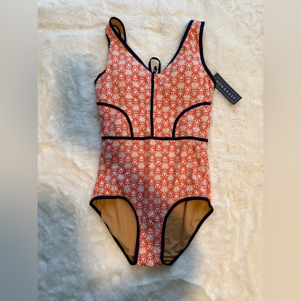 DownEast Red and White One Piece Swimsuit